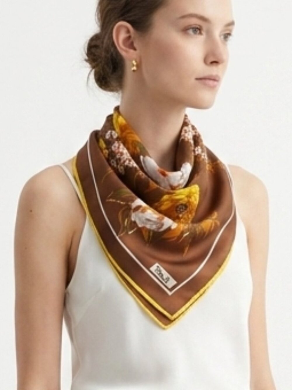 Vintage Paoli Scarf Floral Brown Japan Acetate Retro Boho